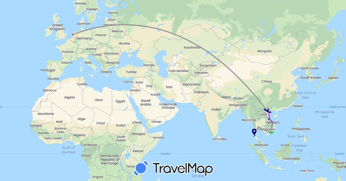 TravelMap itinerary: driving, bus, plane, train in Netherlands, Thailand, Vietnam (Asia, Europe)